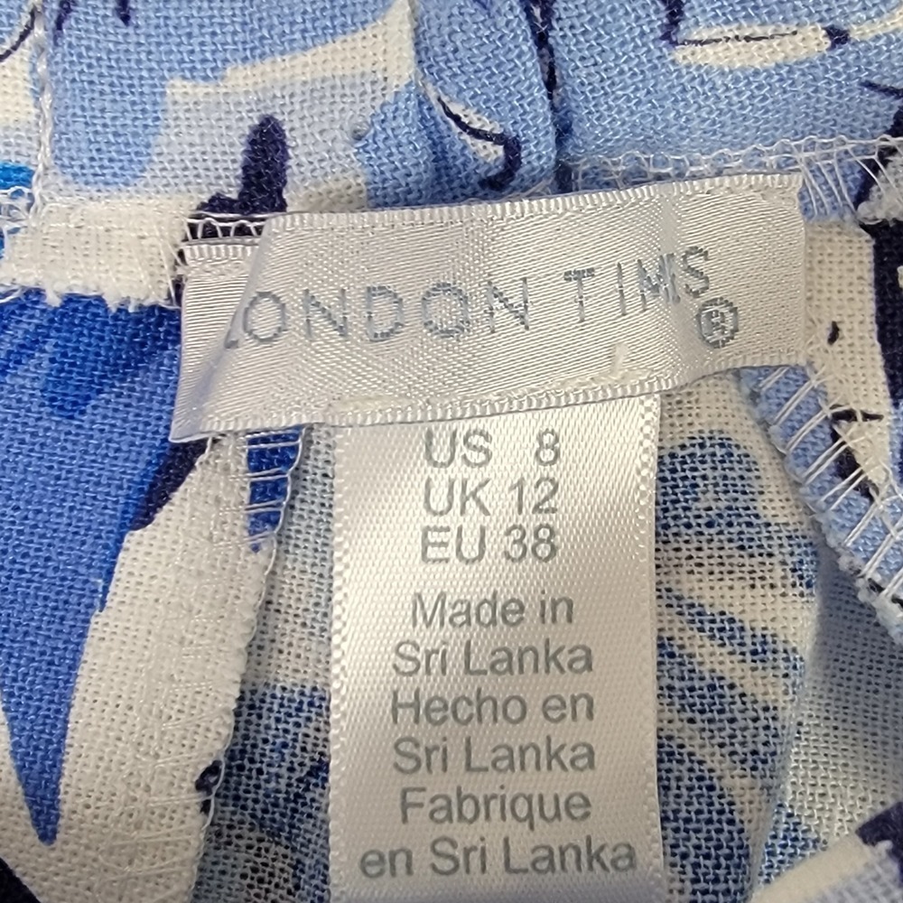 NWT London Times Blue White Tropical Palm Halter Dress Womens 8 Linen Blend New - Picture 5 of 11